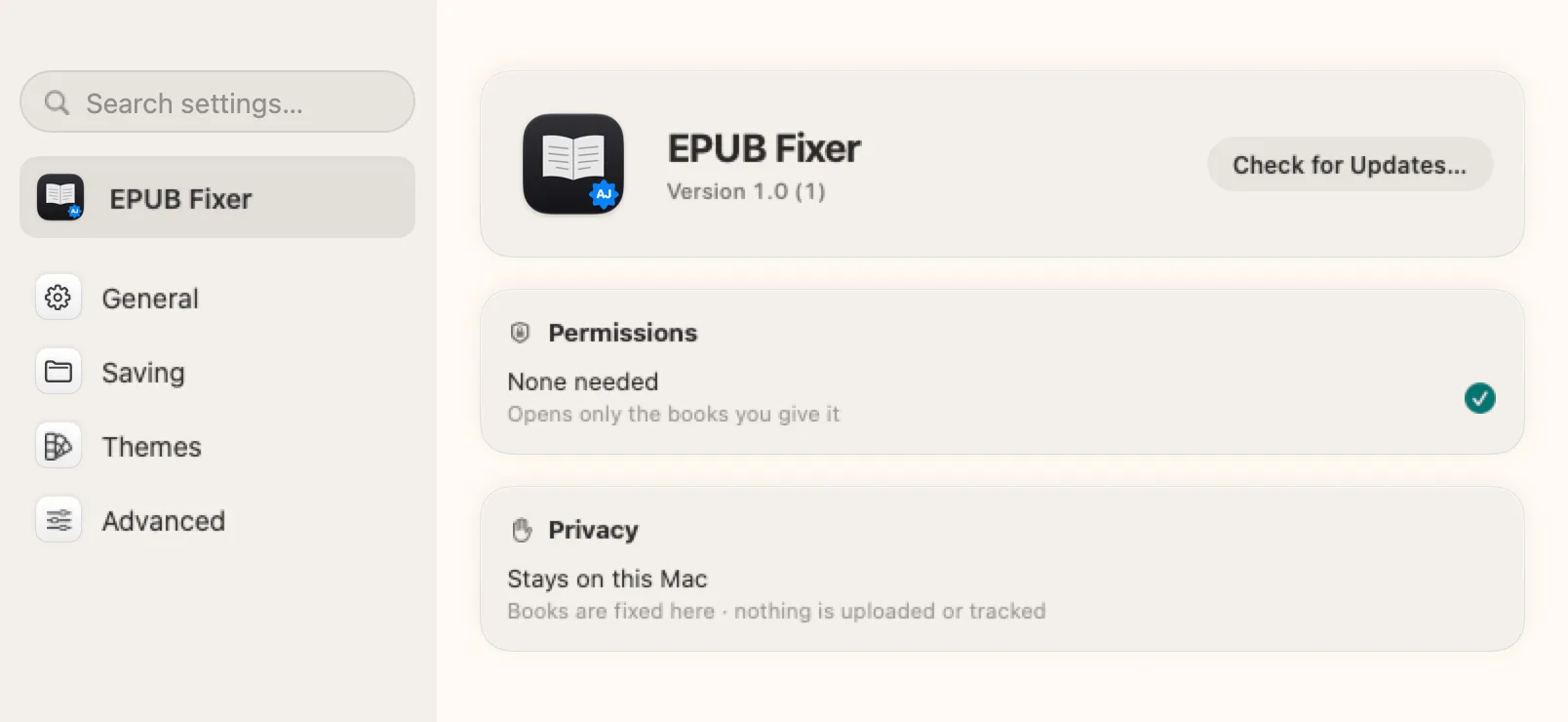 Settings: permissions and privacy