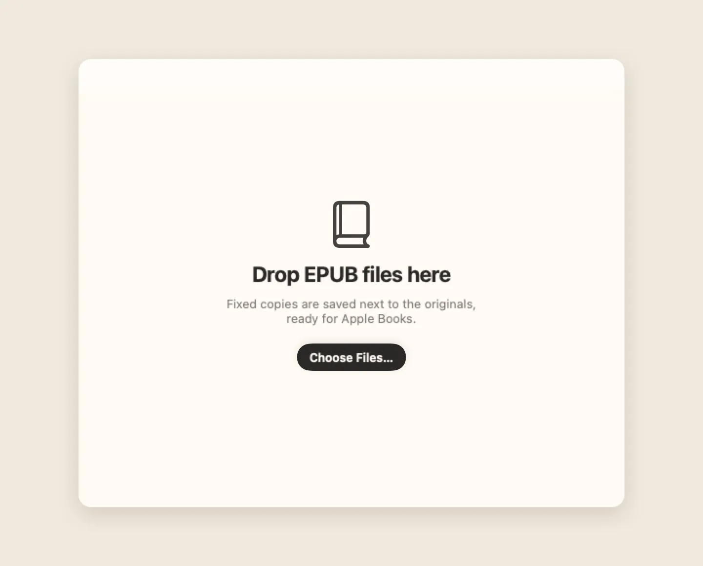 The window: drop EPUB files here